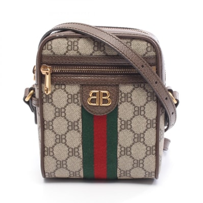バレンシアガ BALENCIAGA BALENCIAGA × GUCCI ハッカー プロジェクト ショルダーバッグ バッグ PVCコーティングキャンバス レザー メンズ ベージュ系 / ブラウン系 680129-0001B 【中古】