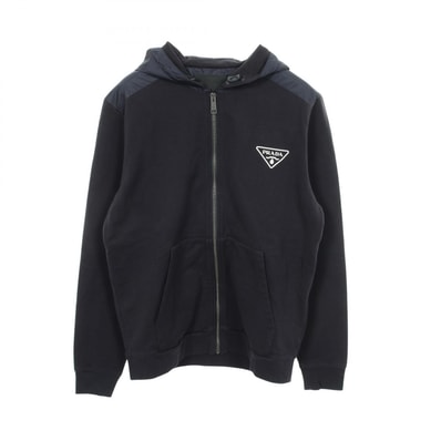プラダ PRADA RE-NYLON 切替 パーカー 衣料品 トップス コットン ナイロン メンズ ネイビー系 【中古】