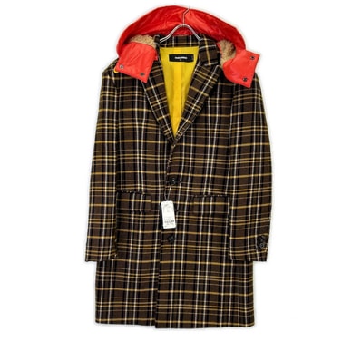 ディースクエアード 22年製 S71AA0430 フード付きチェックチェスターコート 50