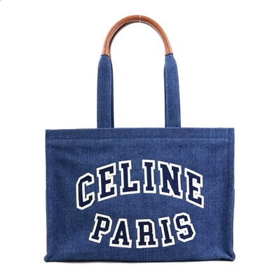 セリーヌ CELINE ショルダーバッグ ラージ カバ デニム/レザー ブルー レディース【中古】 90126k