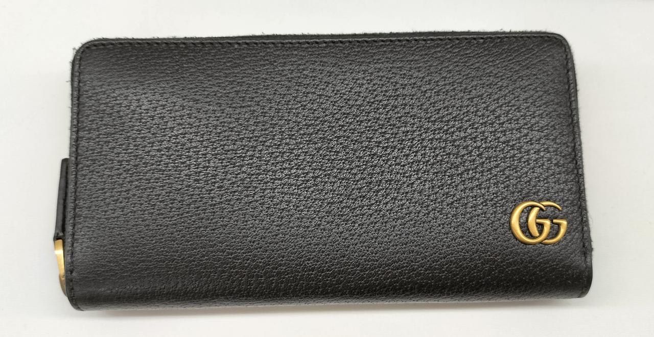 GUCCI GG Marmont Leather Zip Around Wallet "Black/Gold"