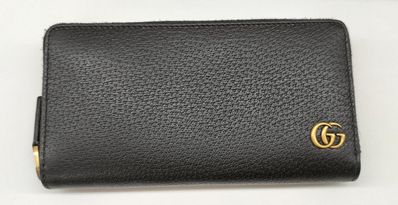 GUCCI GG Marmont Leather Zip Around Wallet "Black/Gold"