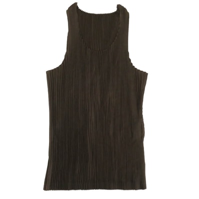 ISSEY MIYAKE イッセイミヤケ IM02FJ947 プリーツ加工 タンクトップ ノースリーブ カットソー ブラウン系 L【中古】