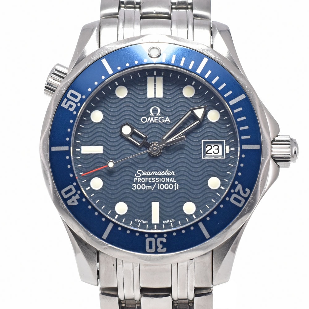 オメガ OMEGA 2561.80 シーマスタープロフェッショナル 300m デイト ネイビー クォーツ ユニセックス 良品 箱付き 腕時計 I#150446