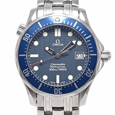オメガ OMEGA 2561.80 シーマスタープロフェッショナル 300m デイト ネイビー クォーツ ユニセックス 良品 箱付き 腕時計 I#150446