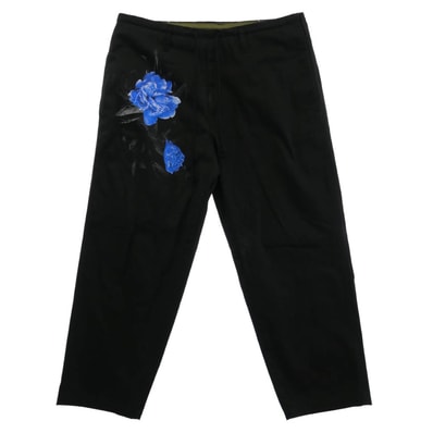 Yohji Yamamoto ヨウジヤマモト WJ-P35-001 WILD SIDE Cotton Chino BLUE ROSE Pants ワイルドサイド ブルーローズ プリント コットン チノ イージーパンツ ブラック系 1【中古】