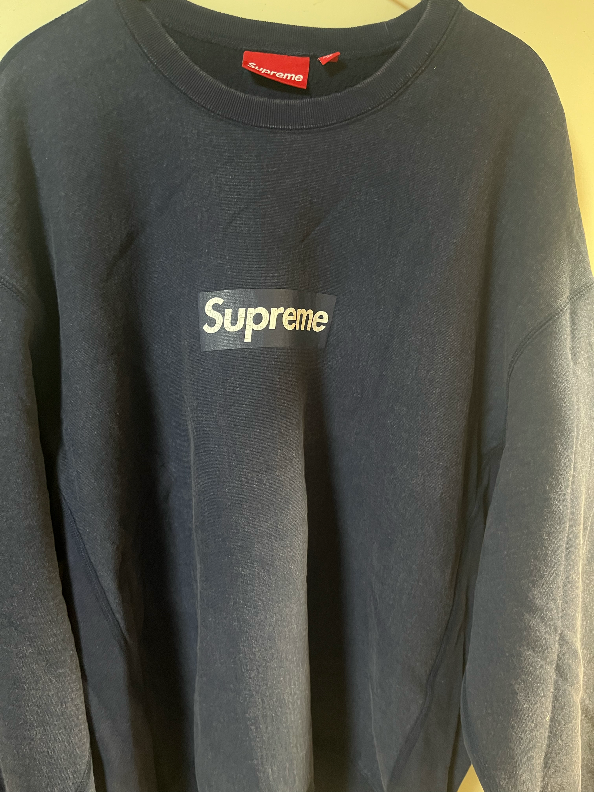 Supreme Washed Box Logo Crewneck "Navy"