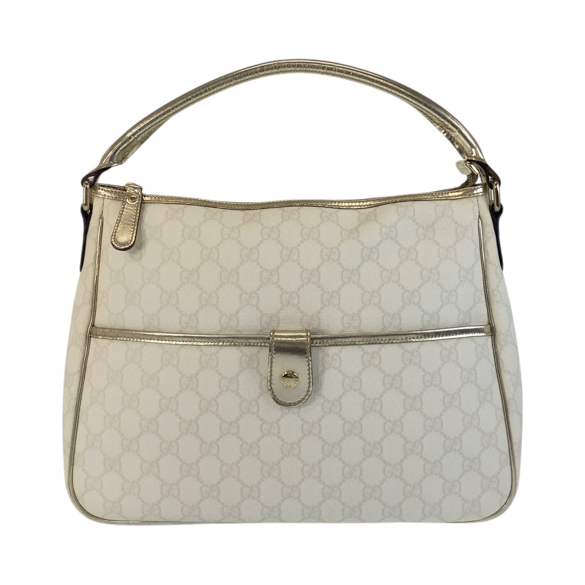 美品 GUCCI グッチ ホワイト ゴールド GGスプリームキャンバス ハンドバッグ 506359 【中古】