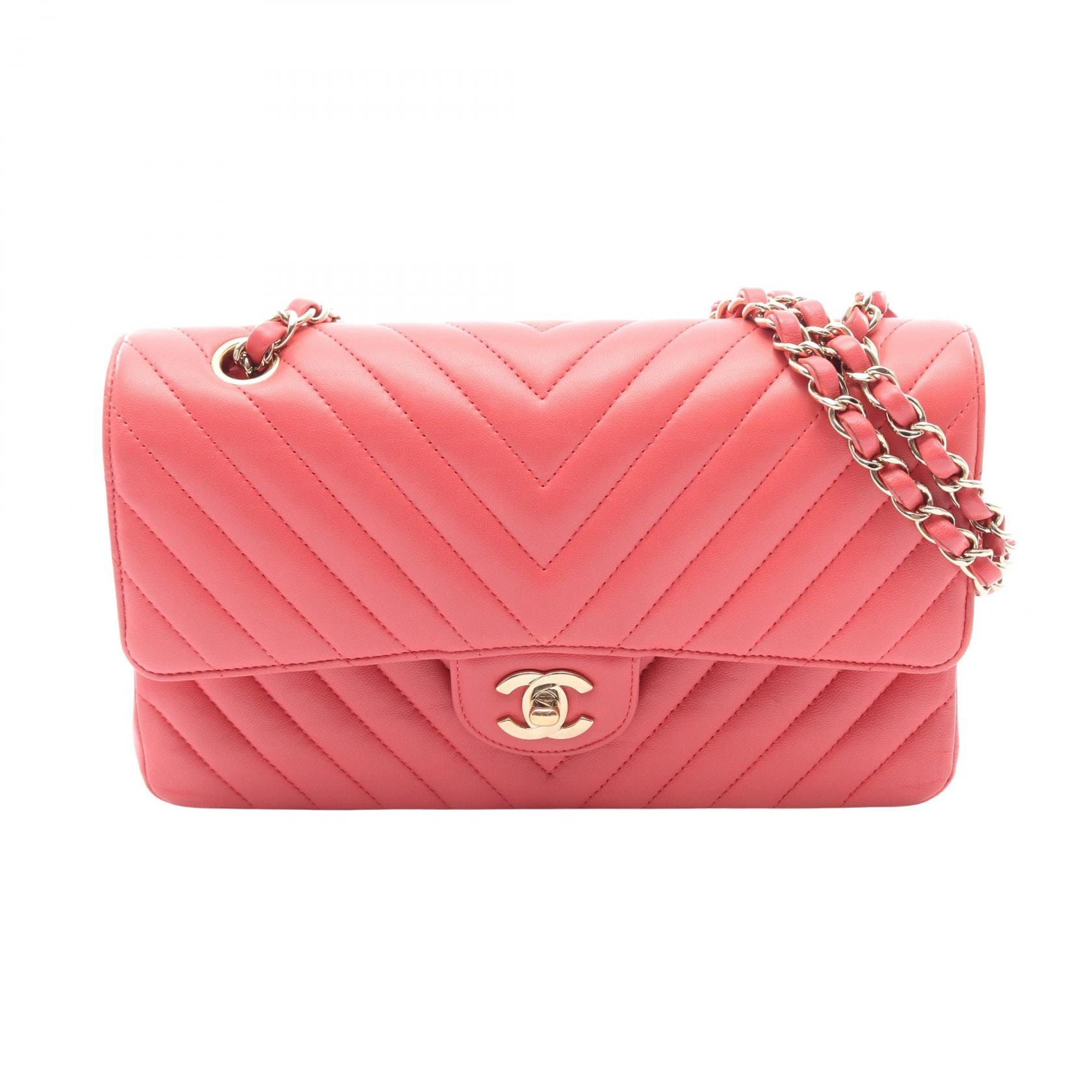 シャネル CHANEL シェブロン Vステッチ Wフラップ ショルダーバッグ バッグ ラムスキン(羊革) レディース ピンク系 【中古】