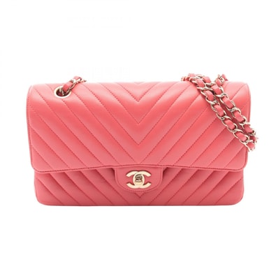 シャネル CHANEL シェブロン Vステッチ Wフラップ ショルダーバッグ バッグ ラムスキン(羊革) レディース ピンク系 【中古】