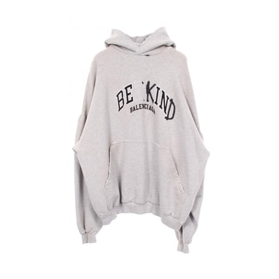 バレンシアガ BALENCIAGA ROUND HOODIE ユーズド加工 ダメージ加工 パーカー 衣料品 トップス コットン メンズ レディース グレー系 761458 【中古】