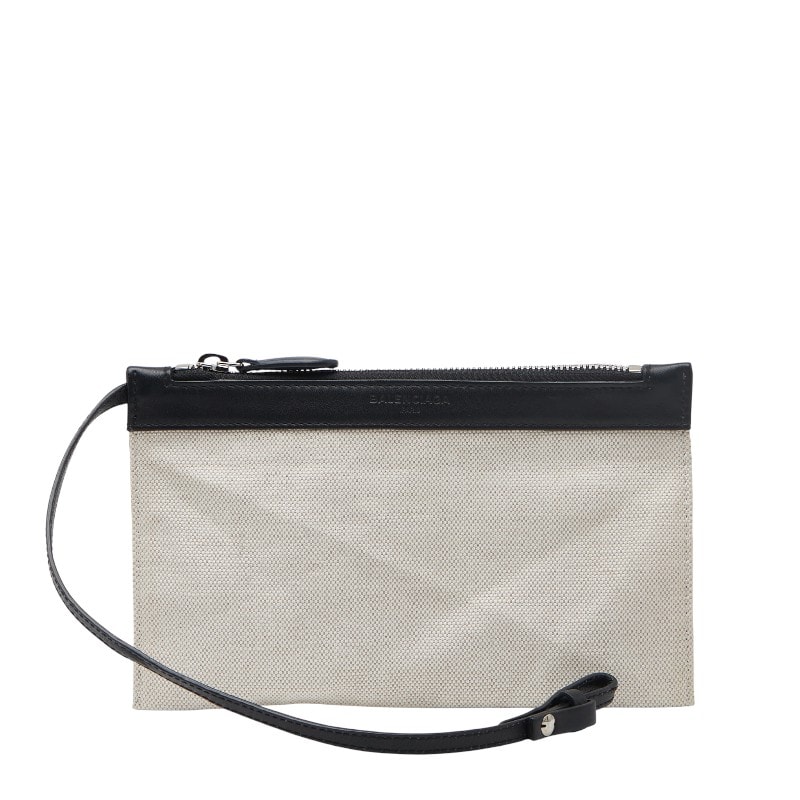バレンシアガ ネイビーカバスS 付属品 ポーチ ポーチ ベージュ ブラック キャンバス レザー レディース BALENCIAGA 【中古】