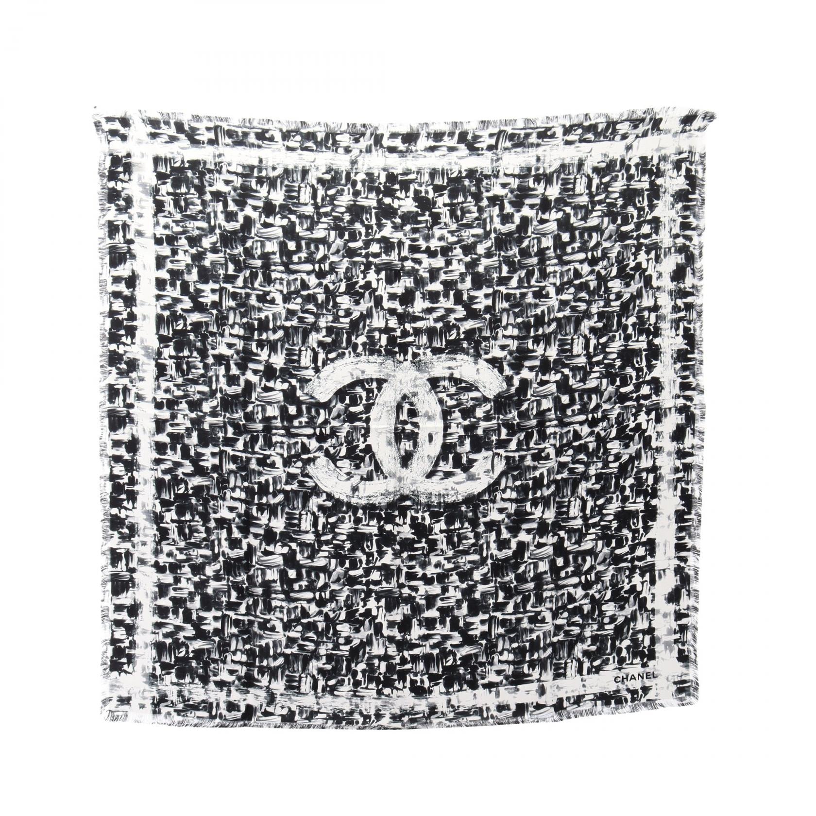 シャネル CHANEL ココマーク スカーフ 衣料品 シルク レディース ブラック系 / ホワイト系 【中古】