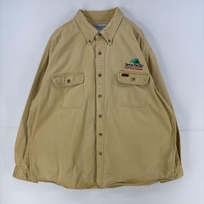 古着 カーハート Carhartt 長袖シャツ ワンポイント 大きいサイズ 刺繍 胸ポケット ボタンダウンシャツ 2XL イエロー 無地 メンズ