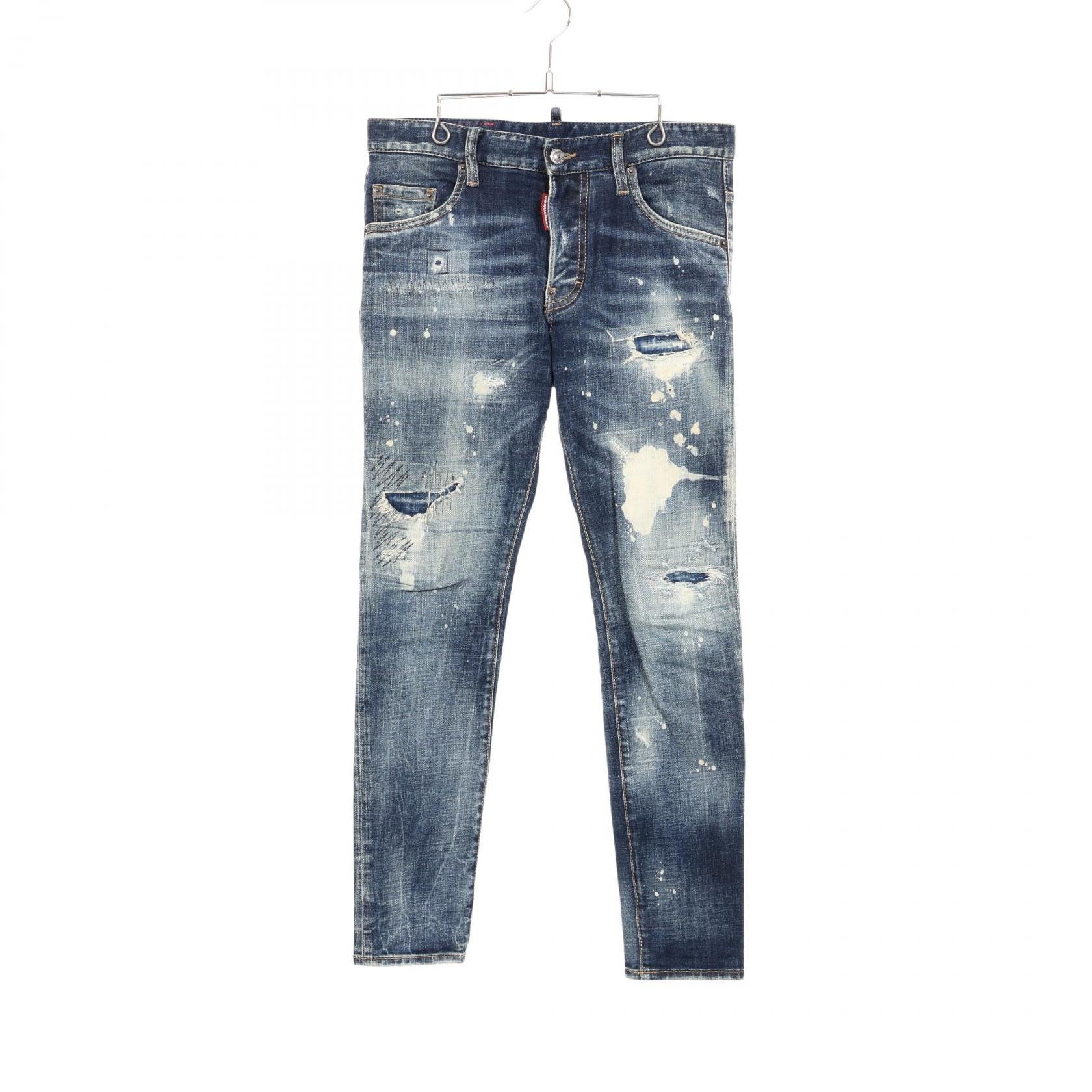 ディースクエアード DSQUARED2 SKATER ダメージ ペイント加工 デニムパンツ 衣料品 ボトムス コットン メンズ ネイビー系 【中古】