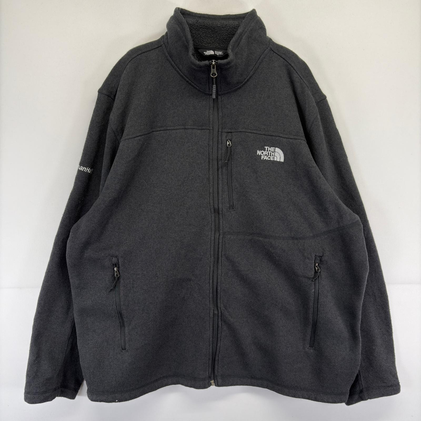 古着 ザ・ノースフェイス THE NORTH FACE ニット フルジップ 大きいサイズ ワンポイント 刺繍 フリース ジャケット 2XL  ブラック メンズ