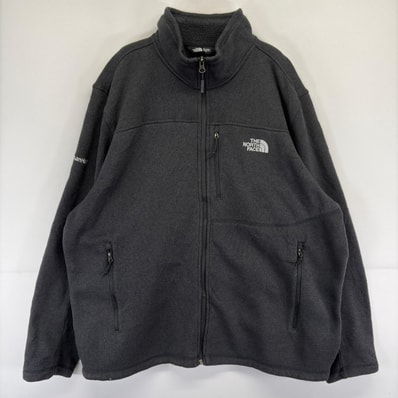 古着 ザ・ノースフェイス THE NORTH FACE ニット フルジップ 大きいサイズ ワンポイント 刺繍 フリース ジャケット 2XL ブラック メンズ