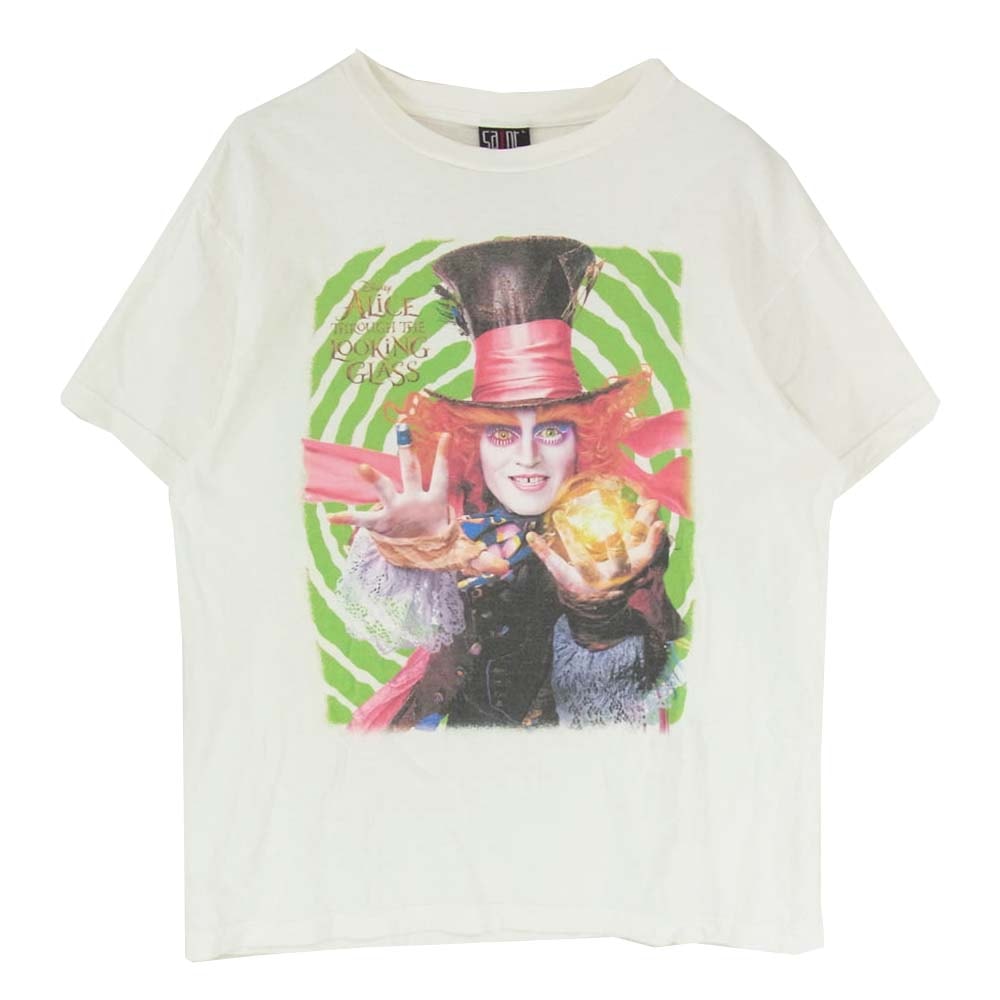 SAINT MICHAEL セントマイケル Tシャツ 23AW SM-A23-0000-C25 × Disney DSNY SS TEE MAD HATTER アリスインワンダーランド プリント コットン Tシャツ ホワイト系 L【中古】