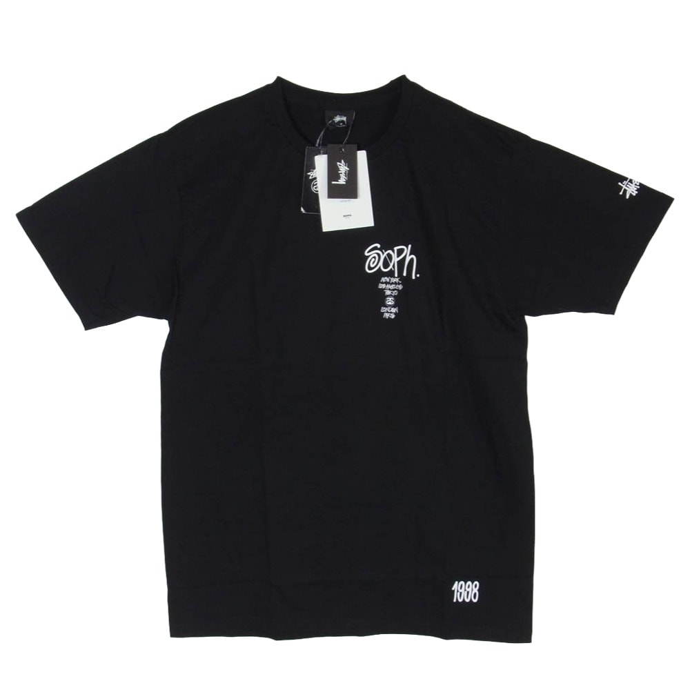 STUSSY ステューシー SOPHNET. ソフネット 3902837 x sophnet 35周年記念コラボ World Tour Tee ワールドツアー フロント ロゴプリント Tシャツ 半袖カットソー ブラック系 M【新古品】【未使用】【中古】