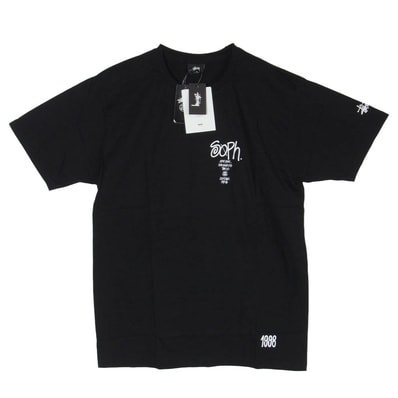 STUSSY ステューシー SOPHNET. ソフネット 3902837 x sophnet 35周年記念コラボ World Tour Tee ワールドツアー フロント ロゴプリント Tシャツ 半袖カットソー ブラック系 M【新古品】【未使用】【中古】