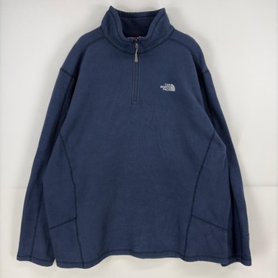古着 ザ・ノースフェイス THE NORTH FACE スウェット フリース ロゴ 大きいサイズ ハーフジップ ワンポイント 2XL ネイビー メンズ