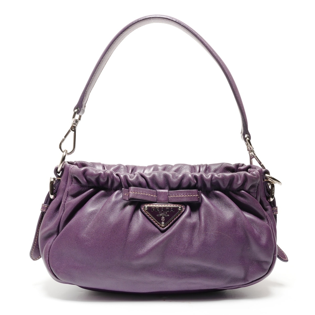 プラダ PRADA レザー トライアングルロゴ リボン ショルダーバッグ【中古】