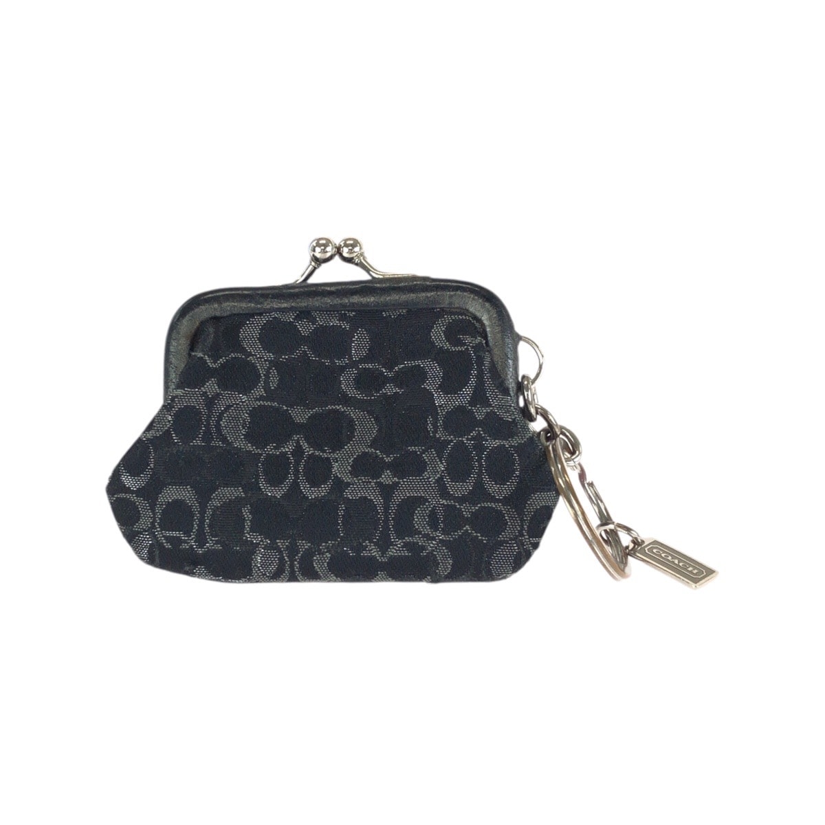 COACH コーチ シグネチャー ブラック 黒 シルバー金具 キャンバス レザー/ コインケース 小銭入れ 男女兼用 602623 【中古】