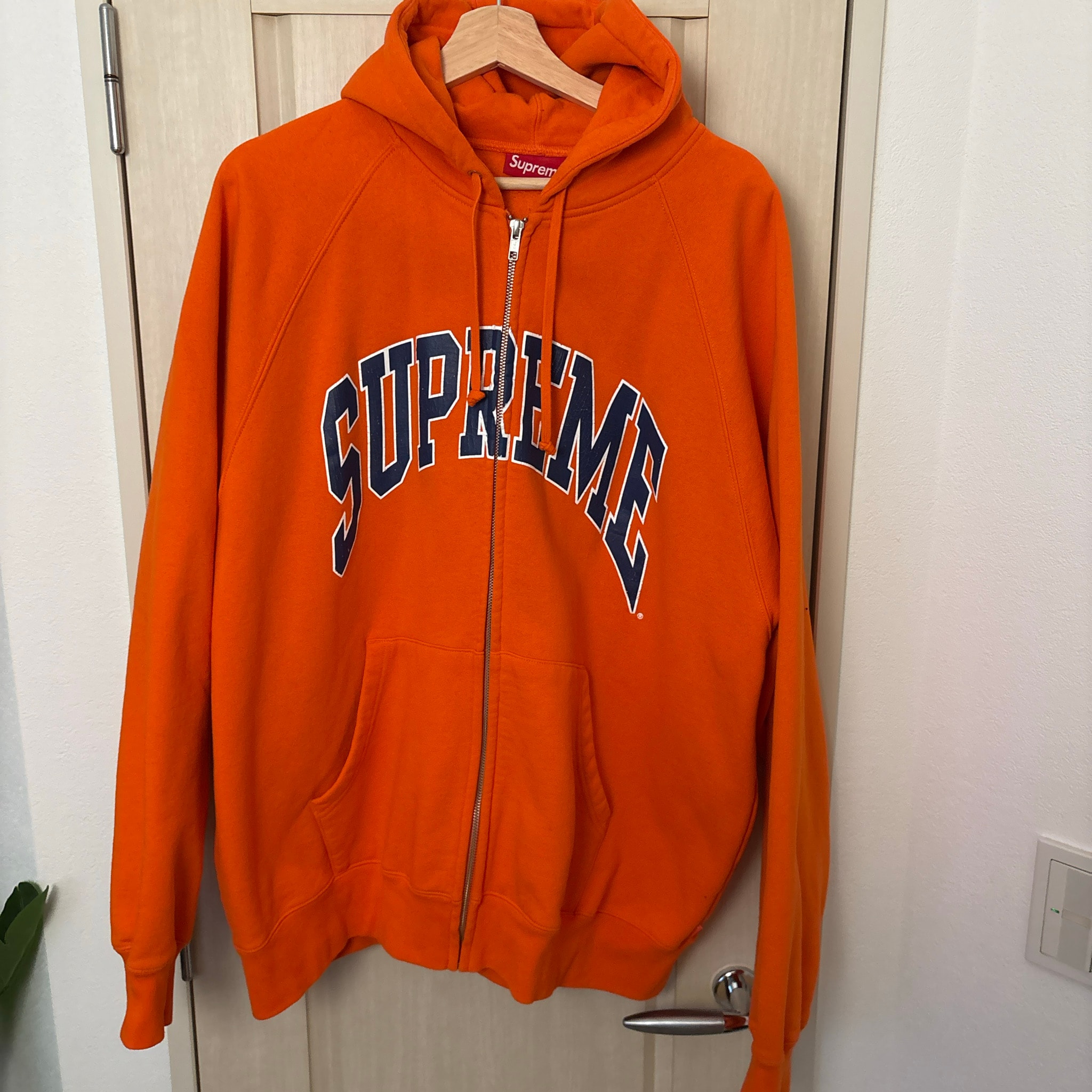 Supreme Cracked Raglan Zip Up Hooded Sweatshirt "Dark Orange"