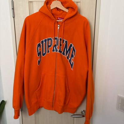 Supreme Cracked Raglan Zip Up Hooded Sweatshirt "Dark Orange"