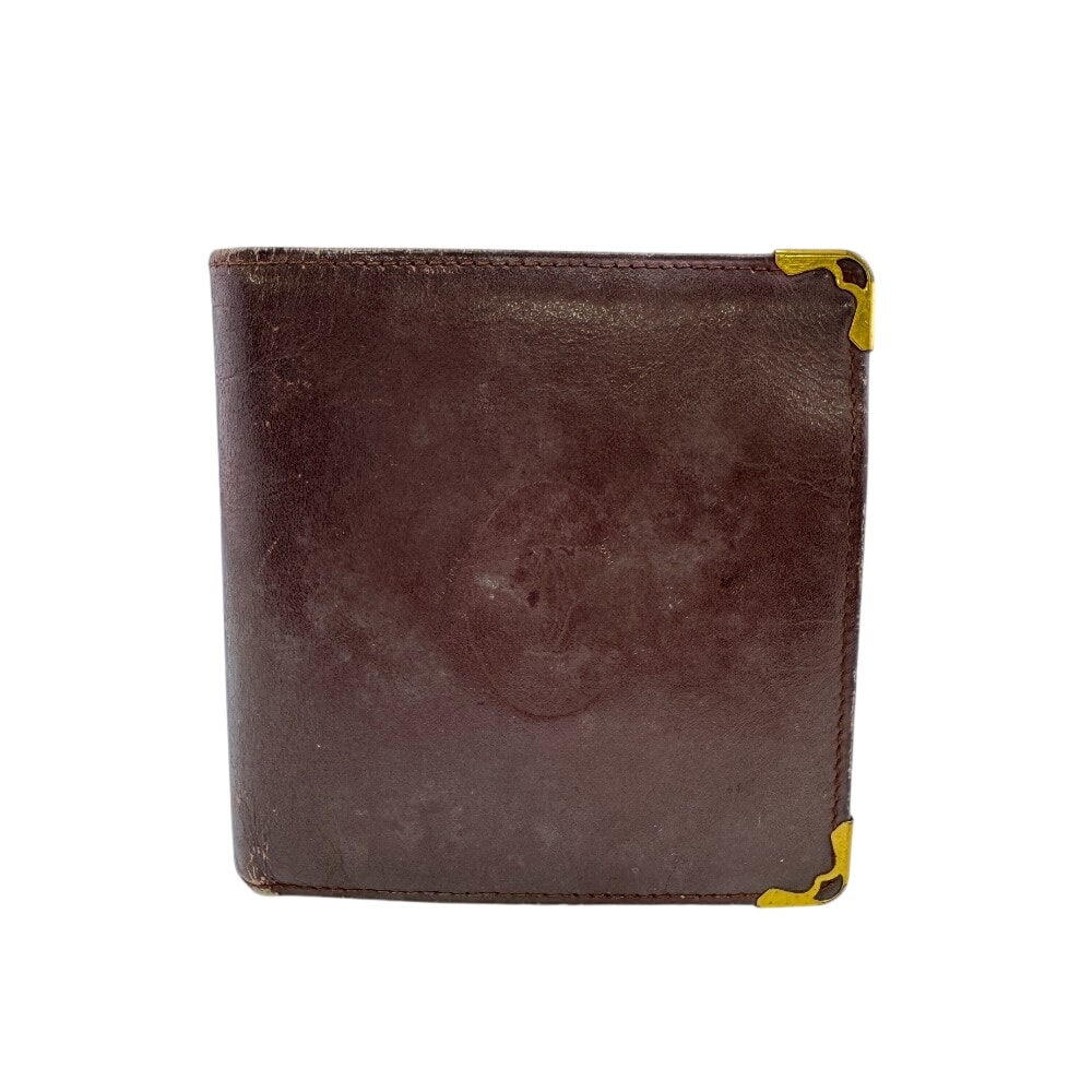 カルティエ CARTIER 二つ折り財布 エンボスロゴ マストライン レッド