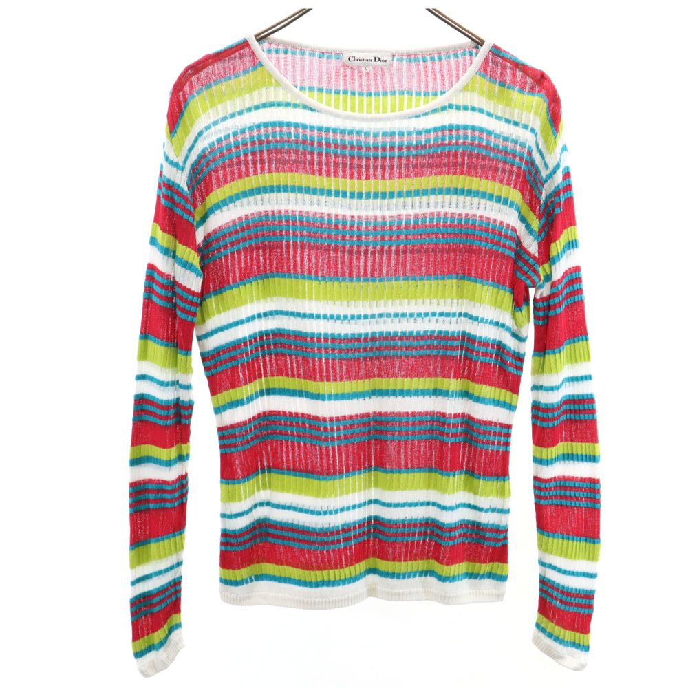 Christian Dior クリスチャンディオール オールド マルチカラー 長袖 ボーダー ニット L