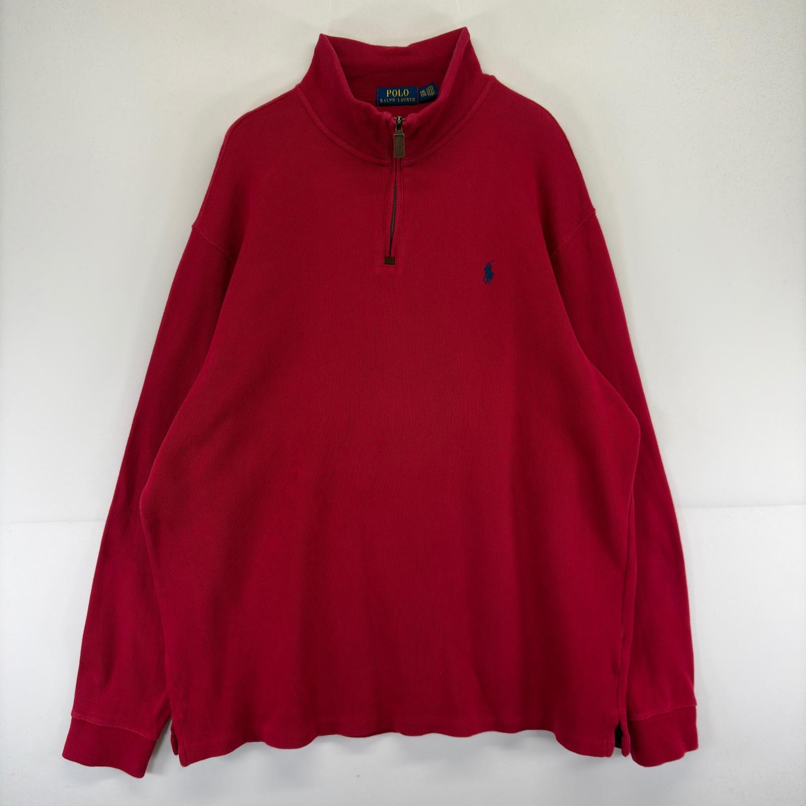 古着 ポロ・ラルフローレン POLO RALPH LAUREN スウェット トレーナー 刺繍 ポニー 大きいサイズ ハーフジップ 2XL  レッド 無地 メンズ