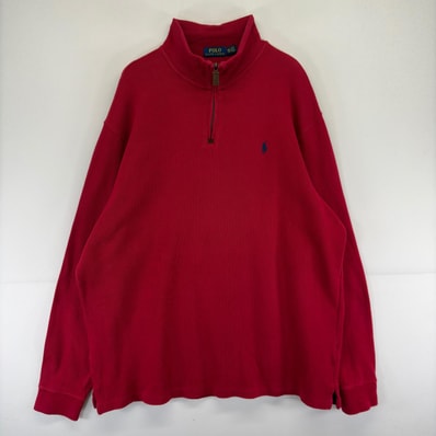 古着 ポロ・ラルフローレン POLO RALPH LAUREN スウェット トレーナー 刺繍 ポニー 大きいサイズ ハーフジップ 2XL レッド 無地 メンズ