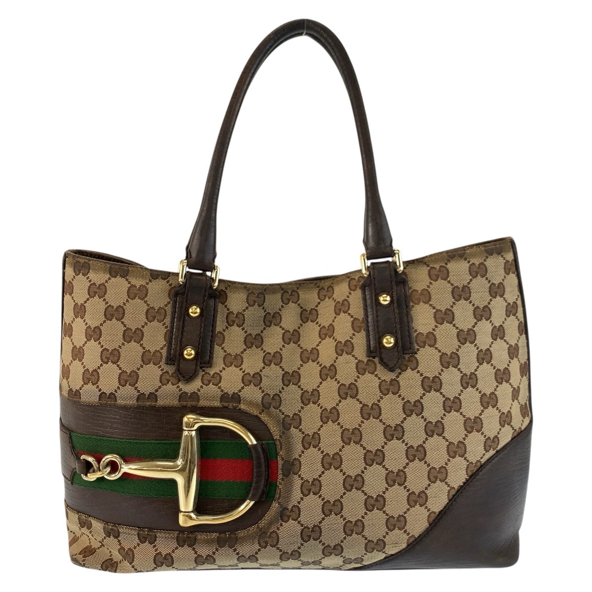 GUCCI グッチ ホースビット シェリーライン ブラウン ベージュ ゴールド金具 GGキャンバス レザー/ トートバッグ ショルダーバッグ 604277 【中古】