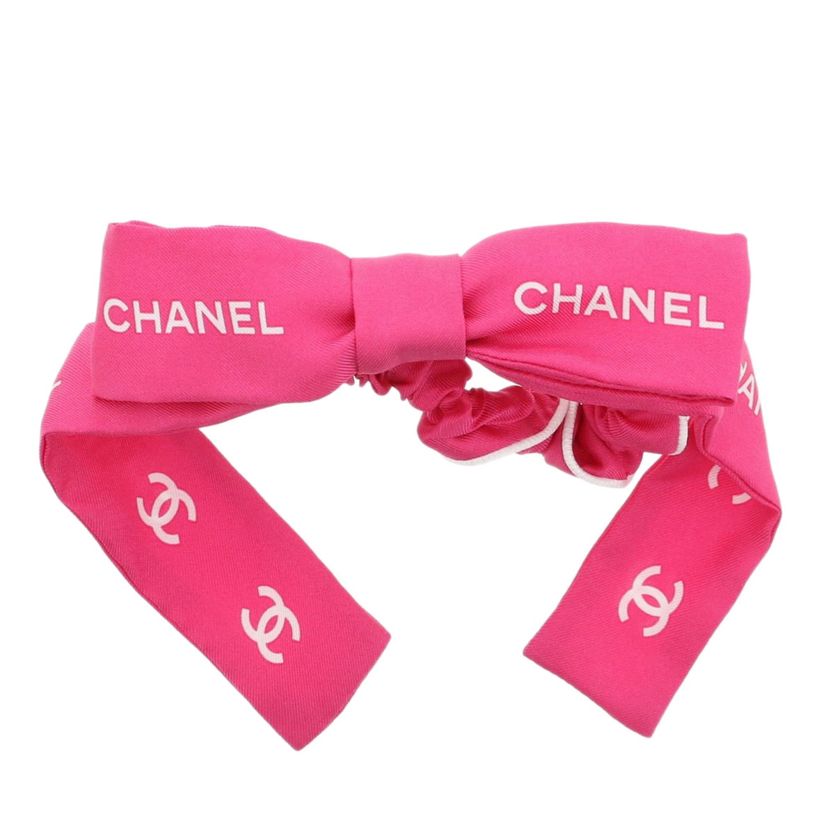 【再値下げ】 CHANEL シャネル リボン シュシュ ヘアアクセサリー シルク ピンク ホワイト  レディース【中古】