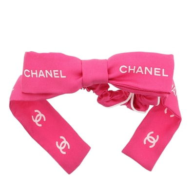 【再値下げ】 CHANEL シャネル リボン シュシュ ヘアアクセサリー シルク ピンク ホワイト レディース【中古】