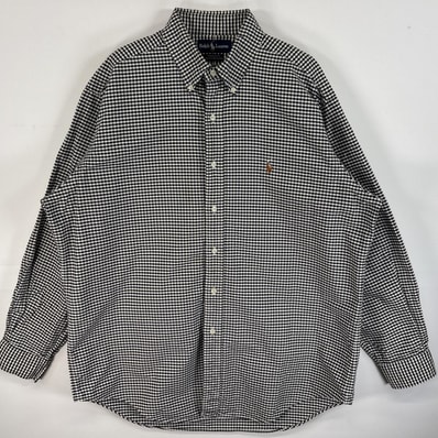 古着 90's/90年代 ラルフローレン RALPH LAUREN 長袖シャツ オックスフォードシャツ ロゴ 刺繍 大きいサイズ 厚手 16 1/2 L-XL ブラック系 チェック メンズ