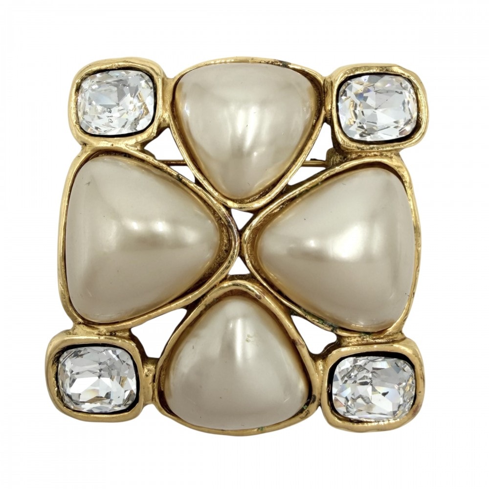 CHANEL シャネル ブローチ ココマーク　ココ アクセサリー GP  ラインストーン  フェイクパール  26 ゴールド レディース 約35.5g 1991年【中古品】