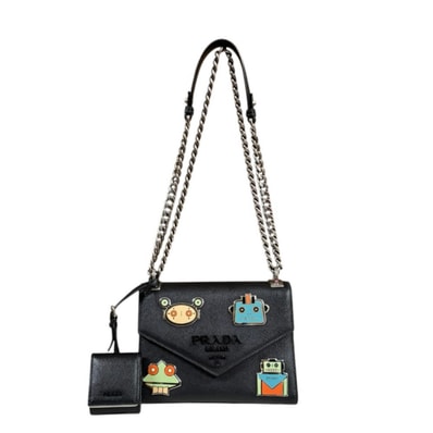 プラダ モノクローム ショルダーバッグ レザー 1BD127 ブラック レディース PRADA 中古