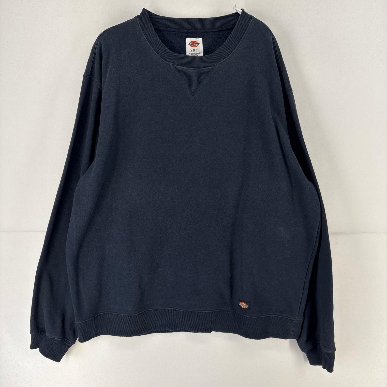 古着 ディッキーズ Dickies スウェット ワンポイントロゴ 大きいサイズ トレーナー 無地 2XL  ネイビー 無地 メンズ