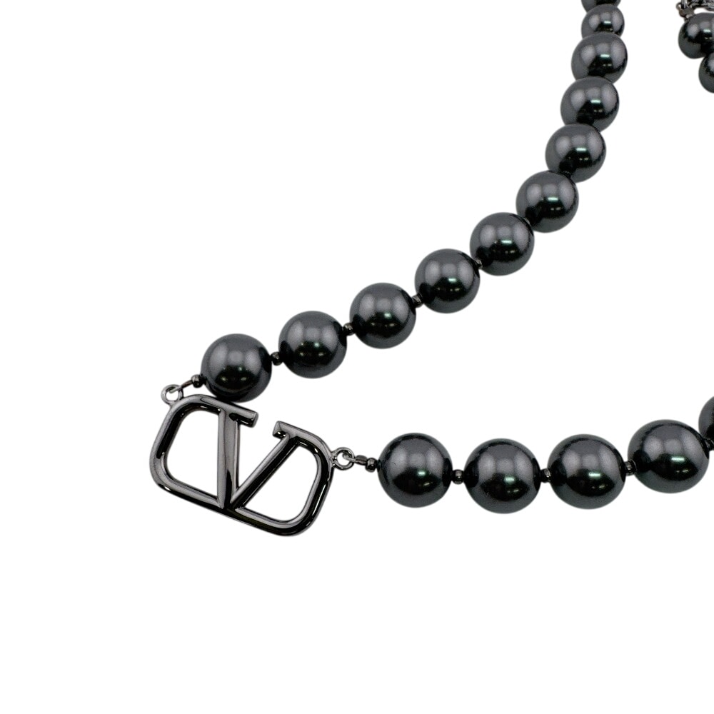 ヴァレンティノ VALENTINO ネックレス Vロゴ ガンメタリック ブラック