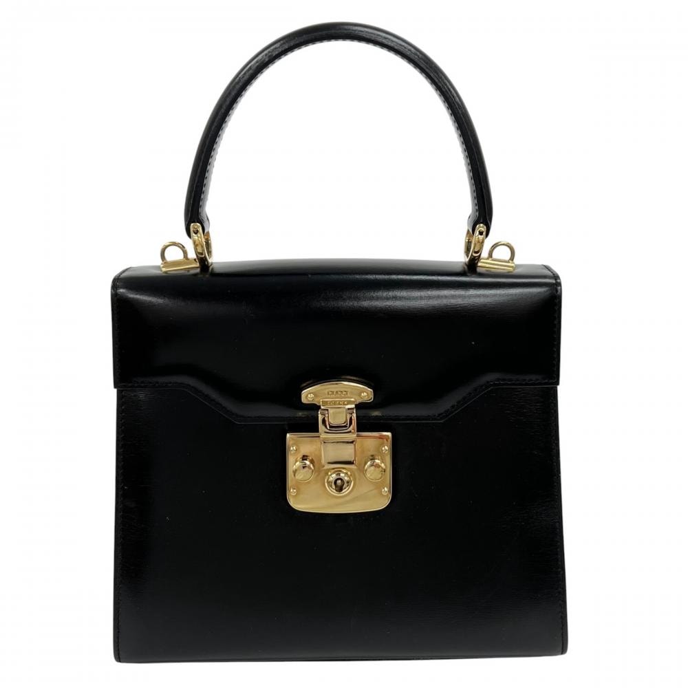 GUCCI グッチ ハンドバッグ レディロック トップハンドル ボックスカーフ    ブラック 黒 ゴールド金具 レディース【中古品】