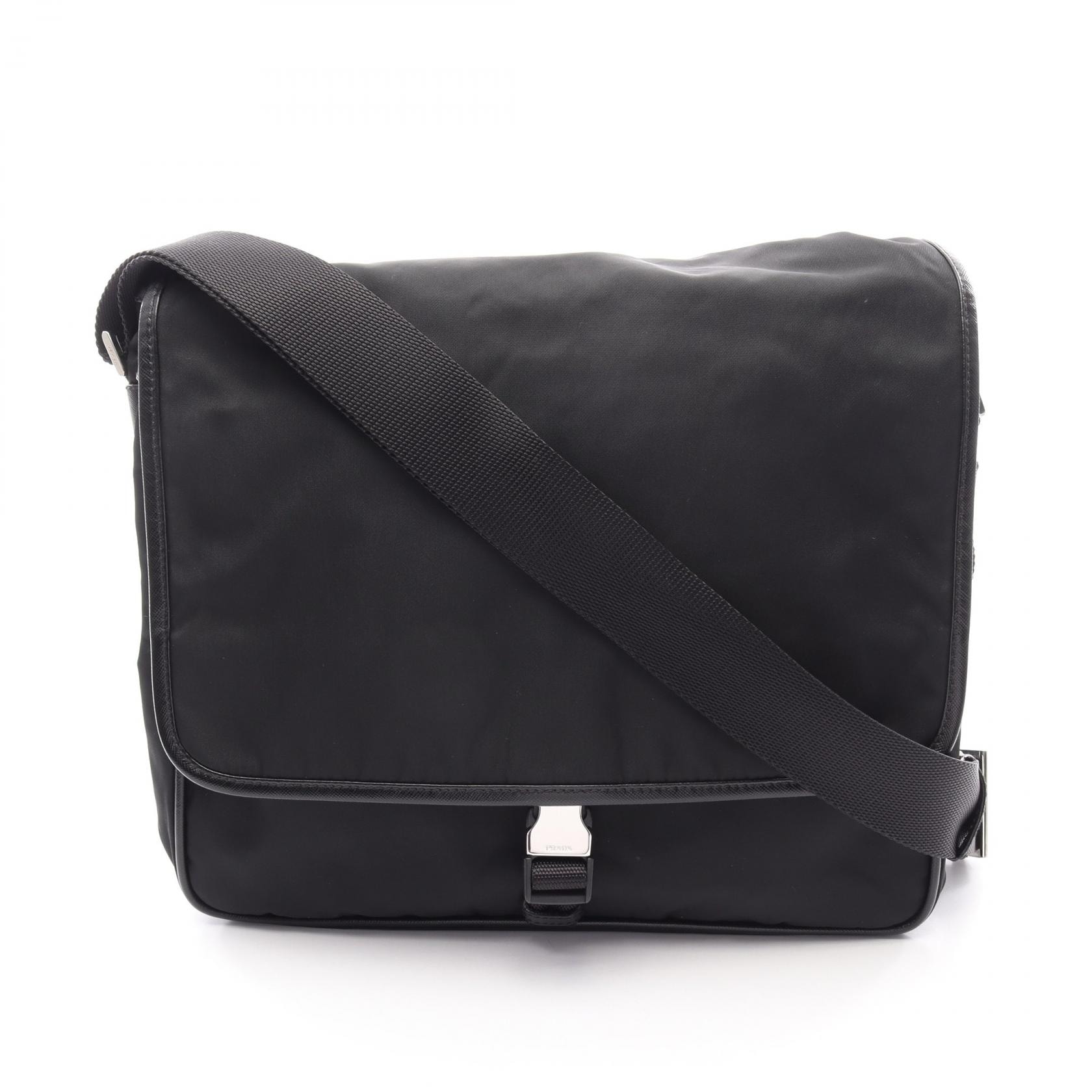 プラダ PRADA VIAGGIO ショルダーバッグ バッグ ナイロン サフィアーノレザー メンズ レディース ブラック系 V166 【中古】