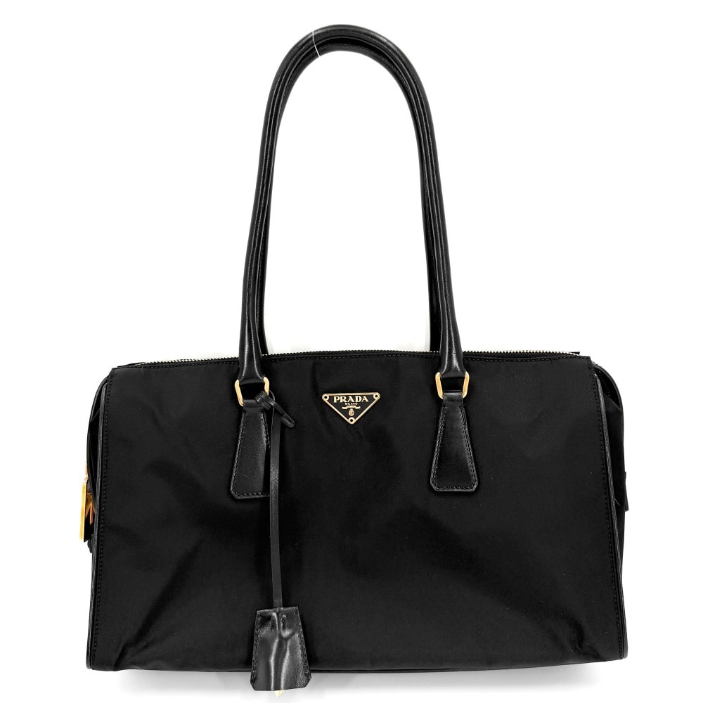 PRADA プラダ ハンドバッグ トライアングルロゴ トートバッグ 肩掛け BR0344 レザー ブラック 黒 ゴールド金具 レディース【中古品】