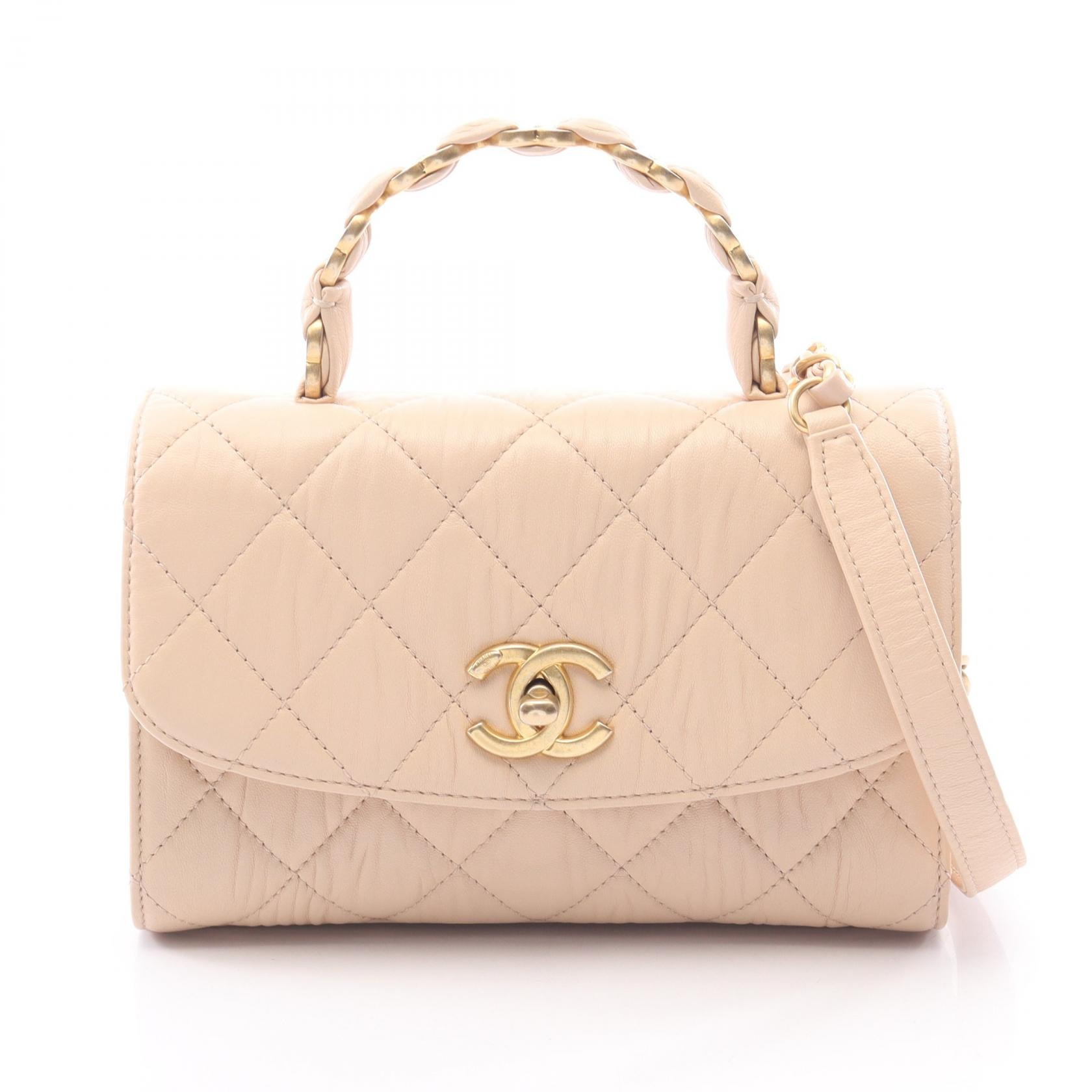 シャネル CHANEL マトラッセ トップハンドル 2WAY ショルダーバッグ バッグ レザー レディース ベージュ系 AS2478 【中古】