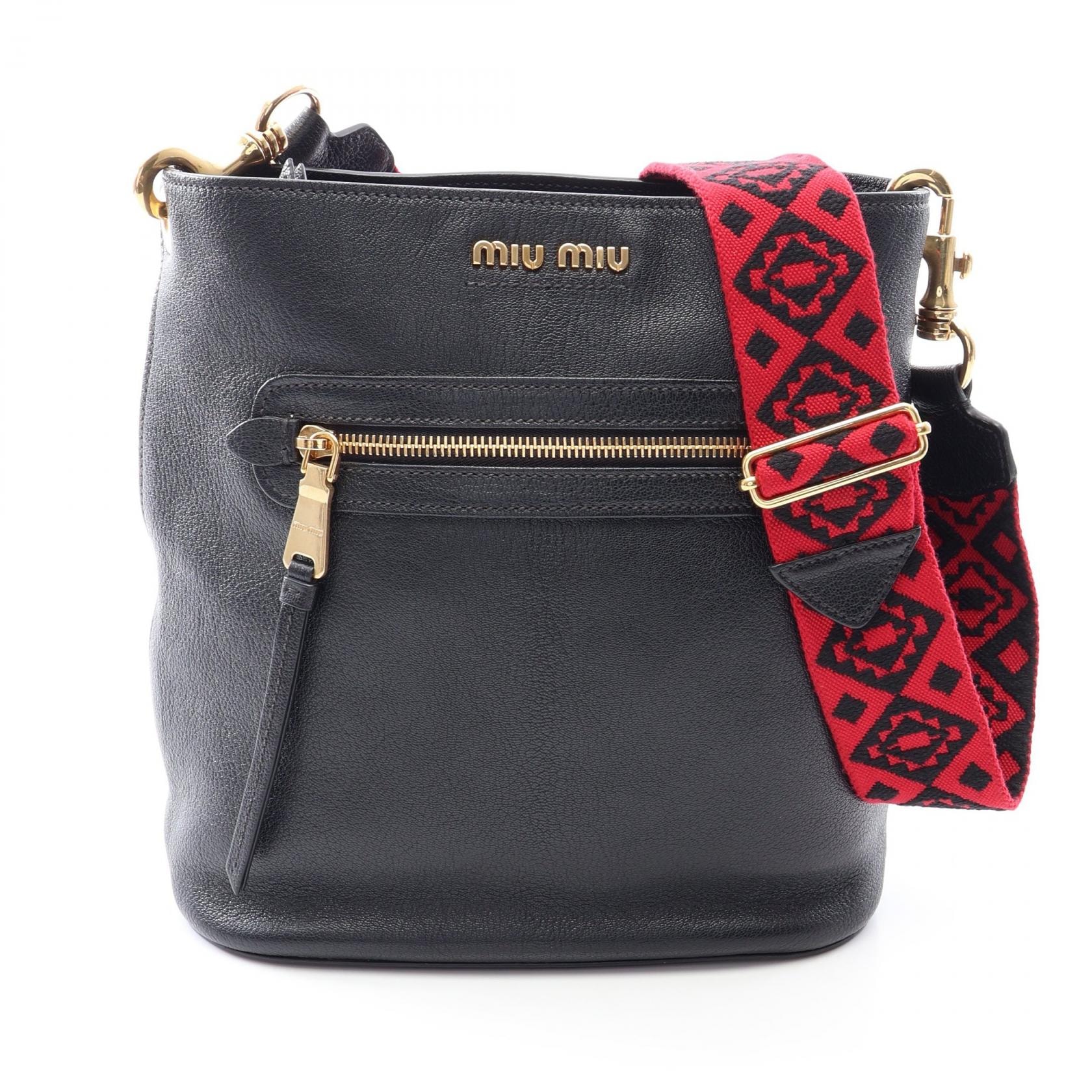 ミュウ ミュウ Miu Miu MADRAS マドラス ショルダーバッグ バッグ レザー レディース ブラック系 5BE026 【中古】