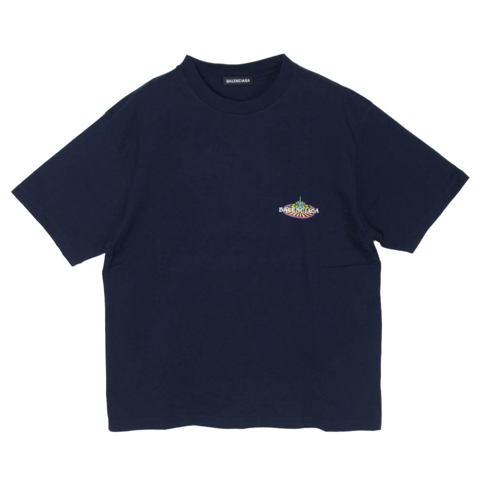 BALENCIAGA バレンシアガ Tシャツ 20SS 594579 THV60 BONJOUR ボンジュール プリント 半袖 Tシャツ ネイビー系 XS【美品】【中古】