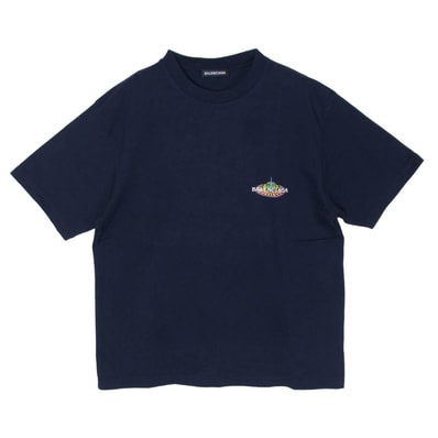 BALENCIAGA バレンシアガ Tシャツ 20SS 594579 THV60 BONJOUR ボンジュール プリント 半袖 Tシャツ ネイビー系 XS【美品】【中古】
