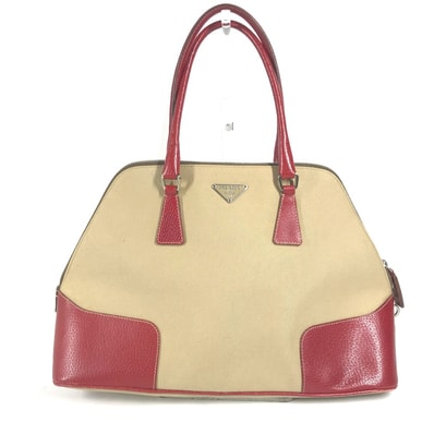 プラダ PRADA トライアングルロゴ 三角ロゴ プレート BN0081 バイカラー カバン 肩掛け ハンドバッグ トートバッグ ショルダーバッグ レザー/キャンバス ベージュ