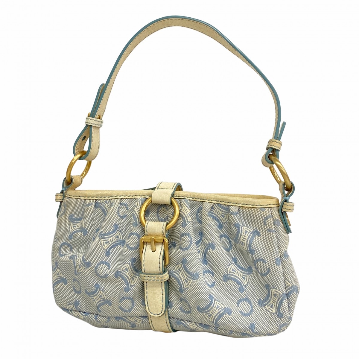 【6dd4866-k】セリーヌ ハンドバッグ Cマカダム キャンバス ブルー シャンパンゴールド金具【中古】レディース